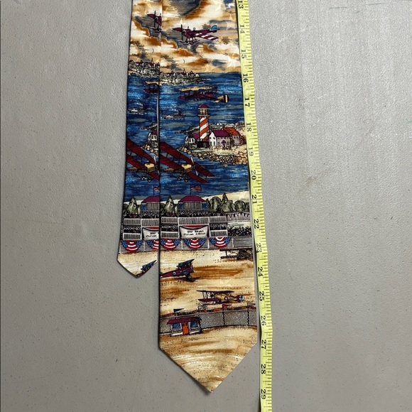 Aviation Themed Tie with Blue and Brown Accents - Picture 3 of 6